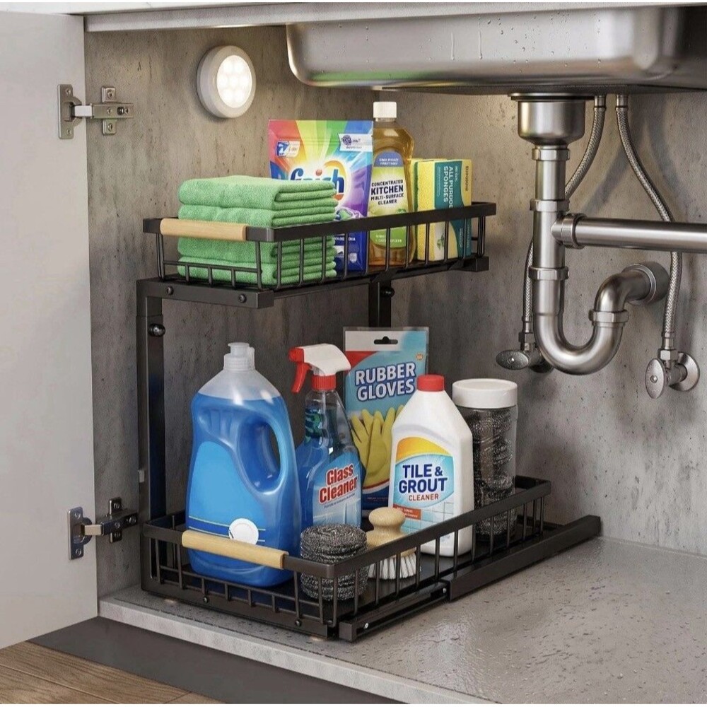 2-Tier Pull Out Sliding Cabinet Organizer Under Sink in Black